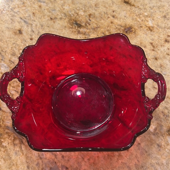 Vintage antique red depression glass candy bowl - Picture 3 of 5